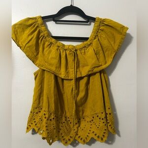 Madewell Mustard Ruffle Eyelet Blouse